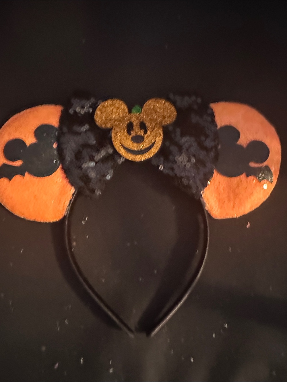 Mickey Mouse Halloween Pumpkin Mouse Ear Headband - Black & Orange